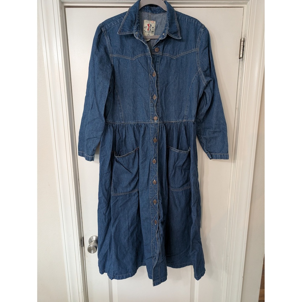 Studio 25 Womens Denim Midi Dress Western large 90s 80s modest Americana
